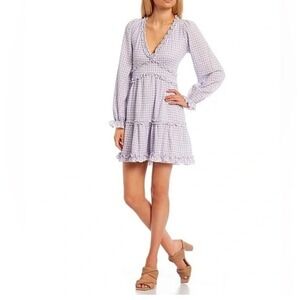 NWT Allison + Kelly Dress Lavender White Cottagecore Gingham Ruffle Woman Size S
